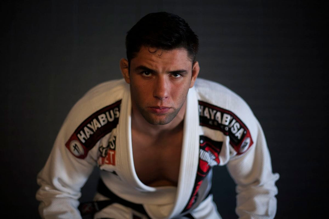 Marcus "Buchecha" Almeida in Brazilian Jiu-Jitsu attire, showcasing determination and focus on the mat.