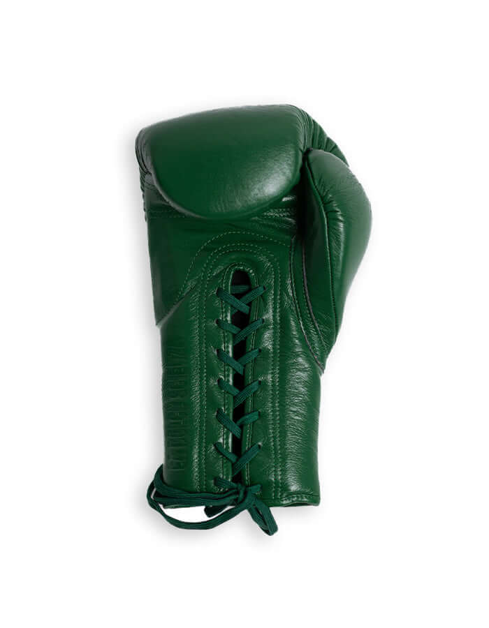 Superare S40 Dinero Boxing Gloves in dark green, made of premium Italian leather, showcasing professional quality for fighters.
