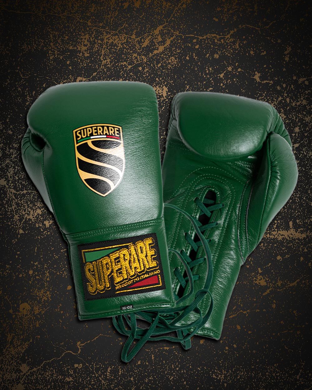 Superare S40 Dinero Boxing Gloves in dark green, crafted from A-grade Italian leather for professional fighters.