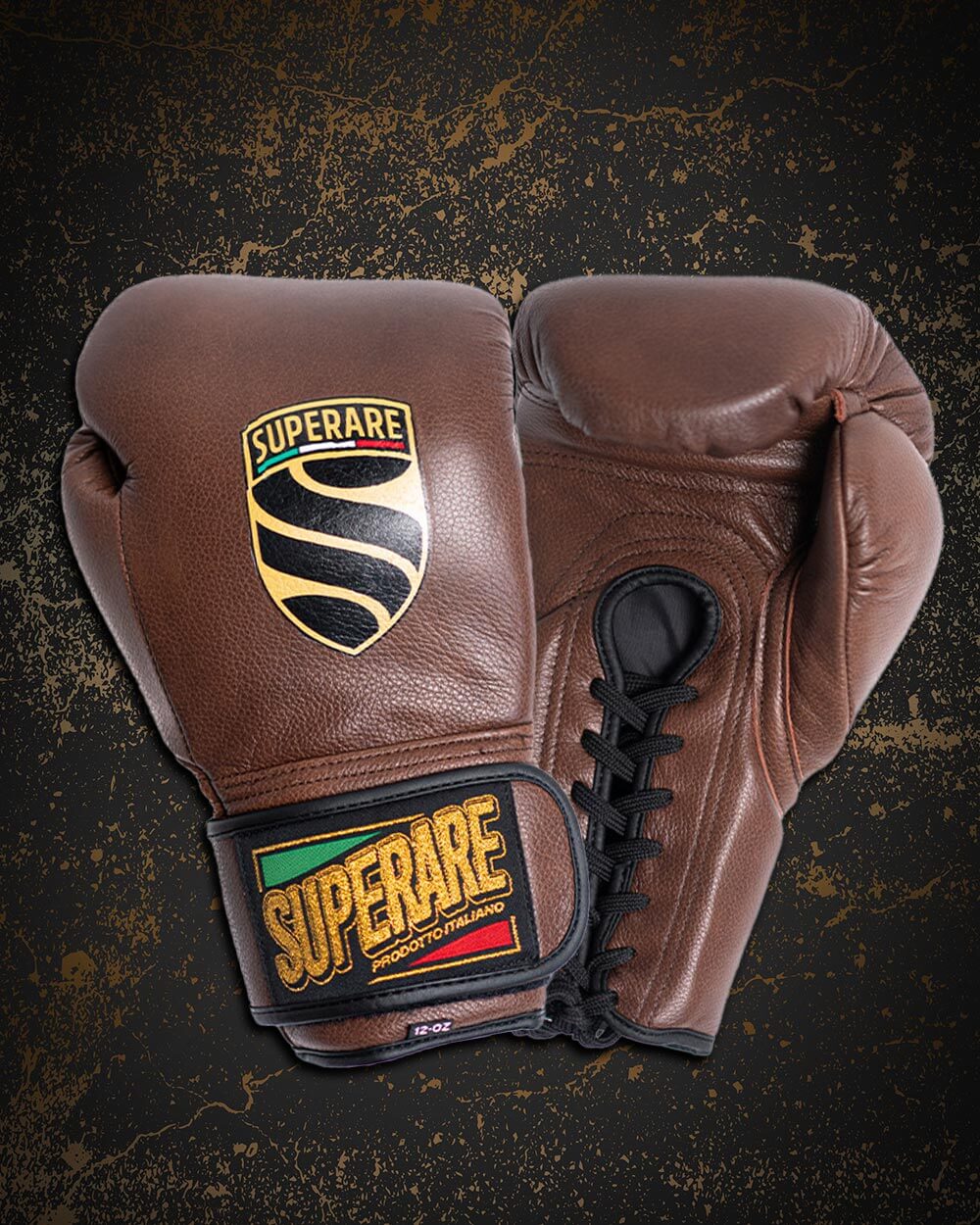 Superare S50 boxing gloves in dark brown Italian leather, symbolizing power and resilience for fighters.