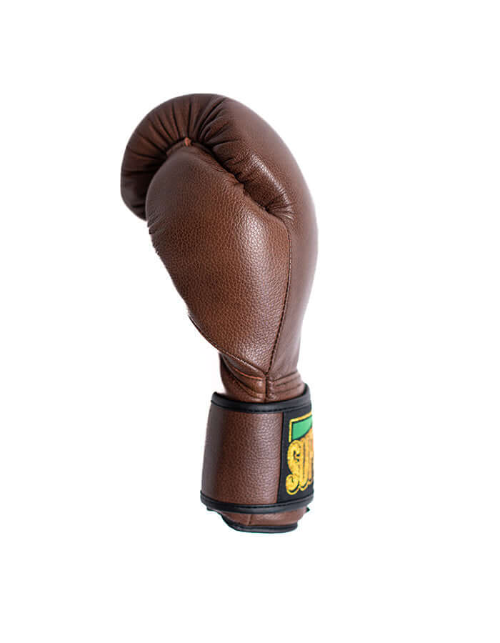 Superare S50 boxing glove in dark brown Italian leather, designed for serious fighters and combat enthusiasts.