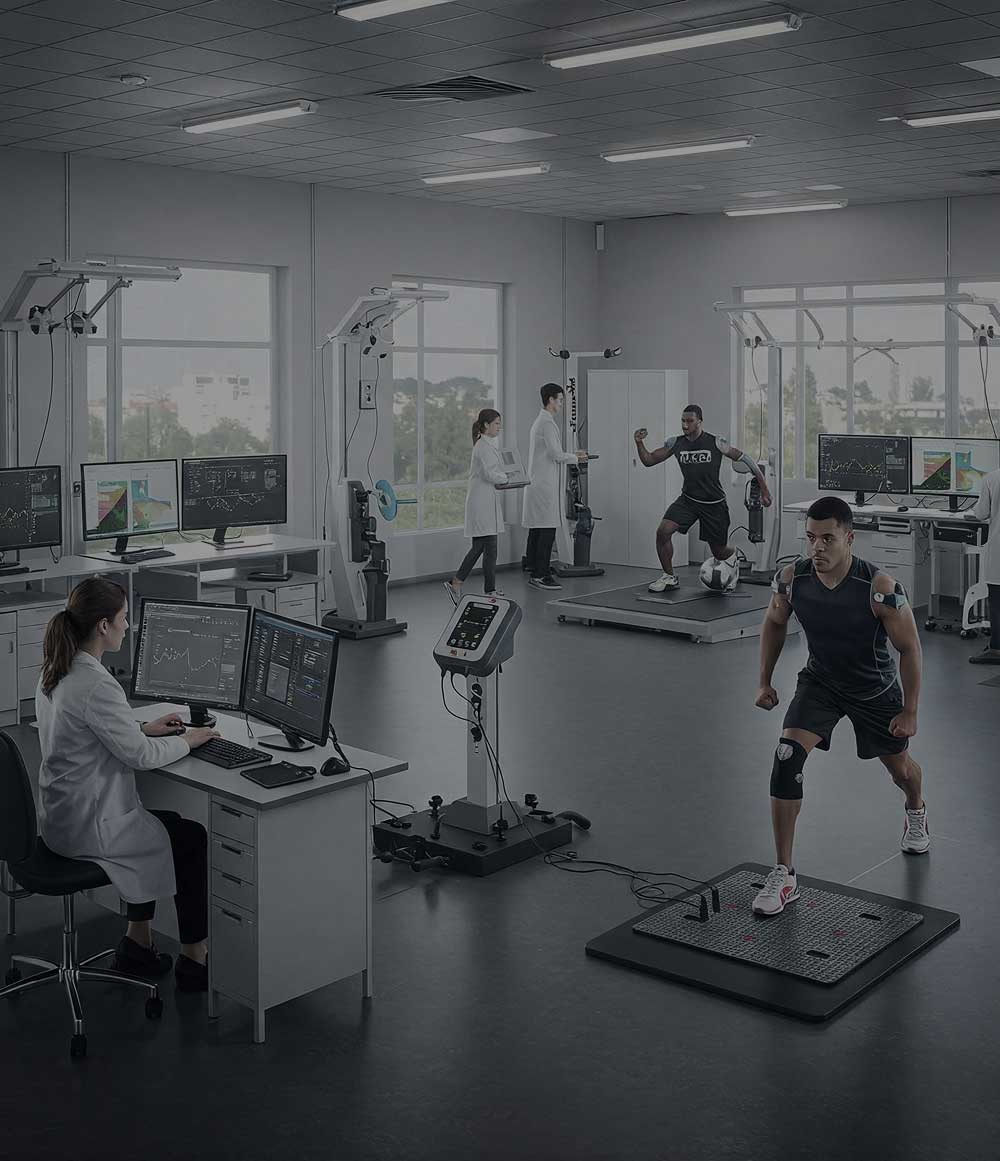 BJJ and Boxing training session in a sports lab with athletes and researchers, featuring Paragon, Superare, and Ronin gear.