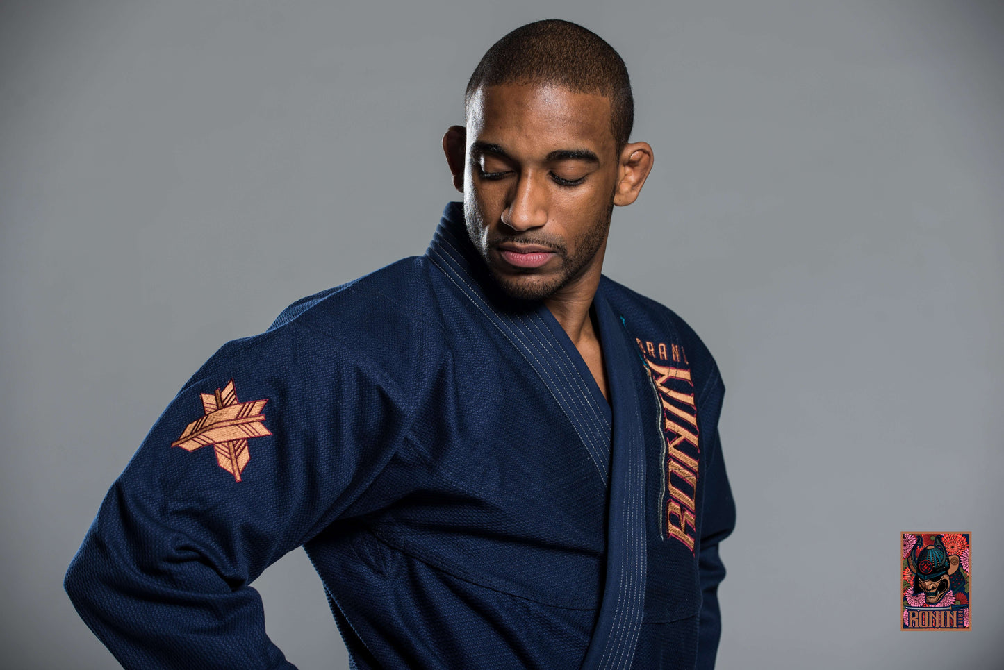 Roninbrand Emperor BJJ Gi in Navy, designed for comfort and grappling techniques, perfect for Brazilian Jiu Jitsu.
