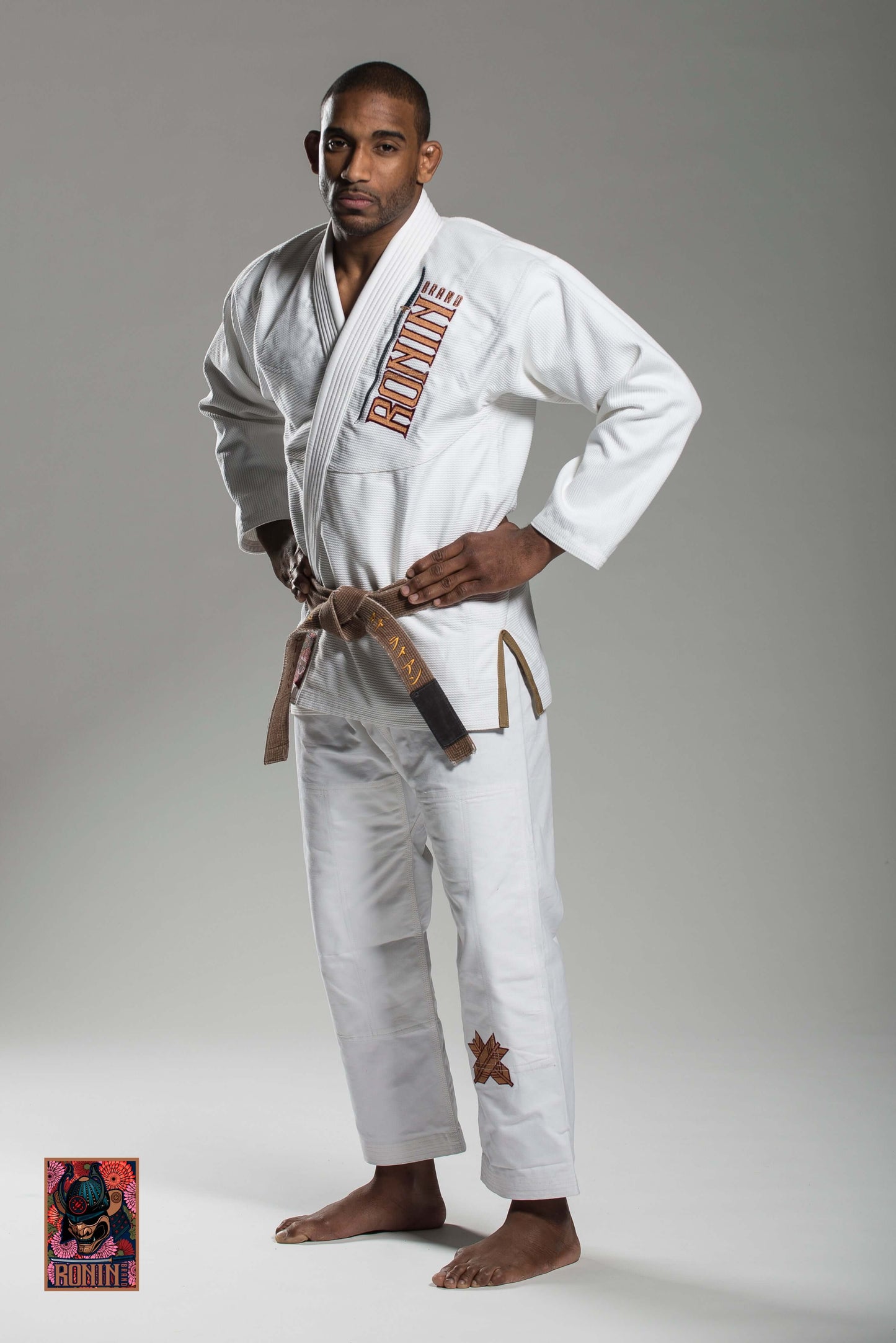 Roninbrand Emperor BJJ Gi in white, designed for comfort and performance in Brazilian Jiu Jitsu combat.