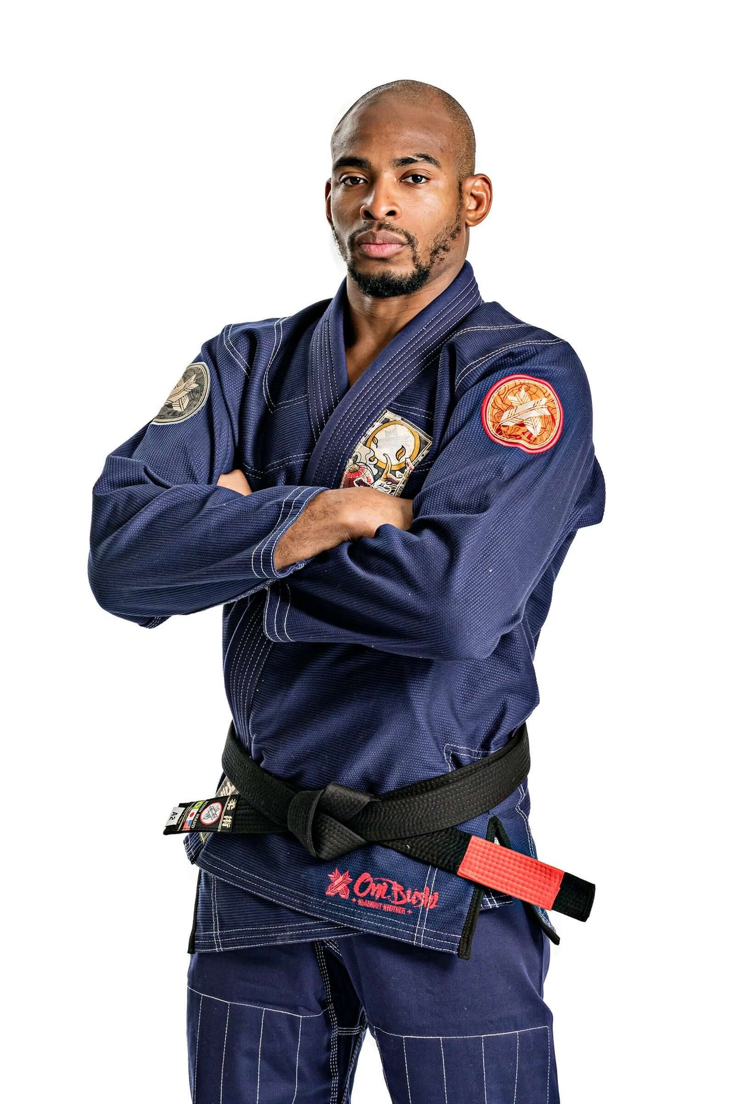Model showcasing Roninbrand Oni Bushi Navy BJJ Gi, designed for elite Brazilian Jiu Jitsu fighters.