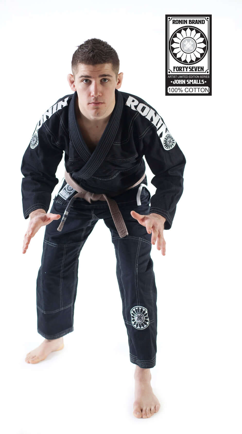 Roninbrand 47 BJJ Gi in black, designed for comfort and fit, showcasing professional quality for Brazilian Jiu Jitsu fighters.