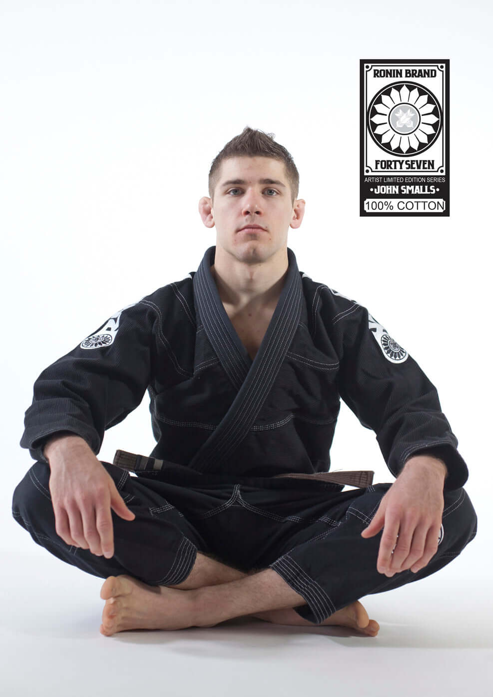 Male martial artist in Roninbrand 47 BJJ Gi, showcasing comfort and design for Brazilian Jiu Jitsu training.