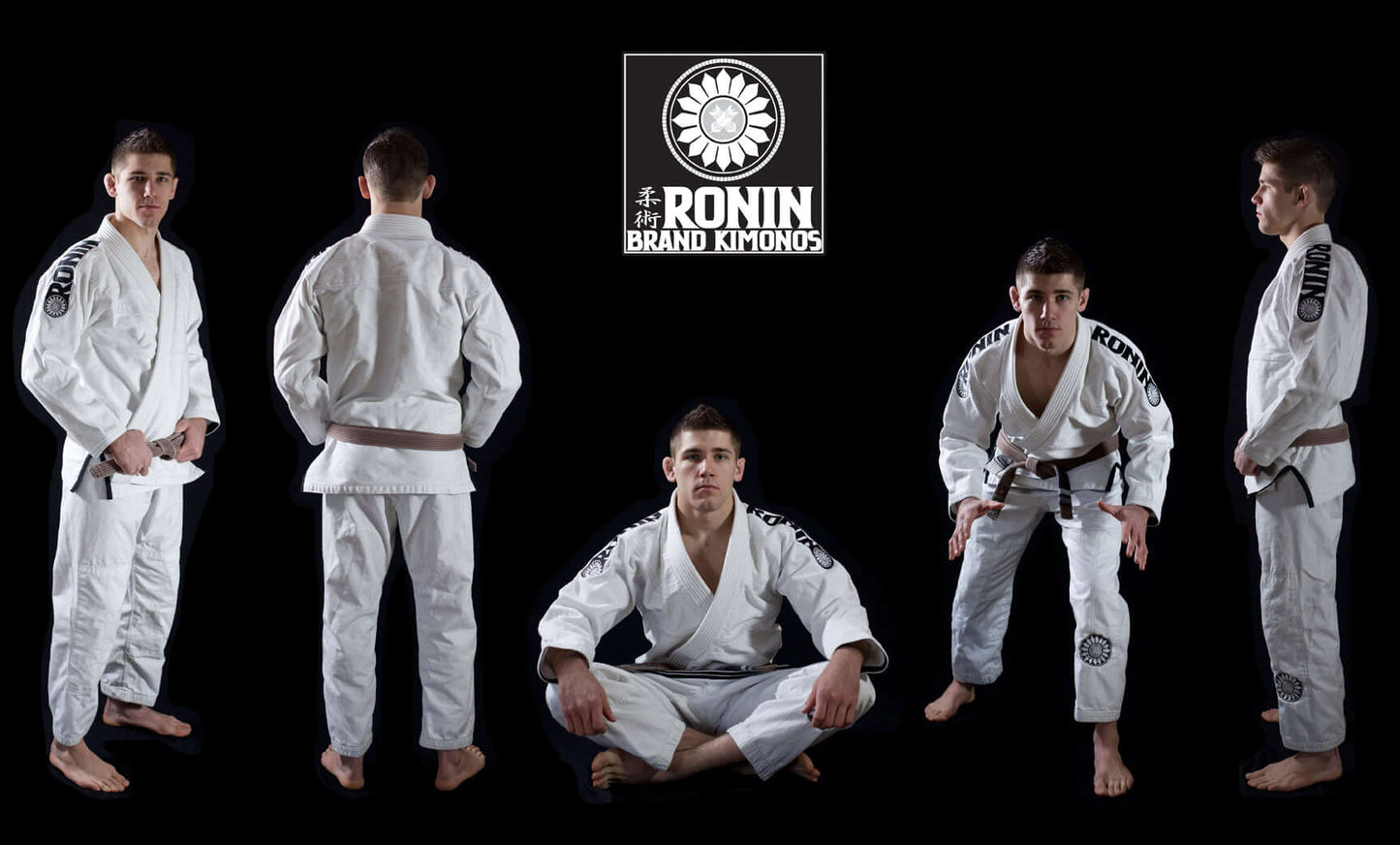 Roninbrand 47 BJJ Gi - White shown from multiple angles, representing comfort and style for Brazilian Jiu Jitsu practitioners.