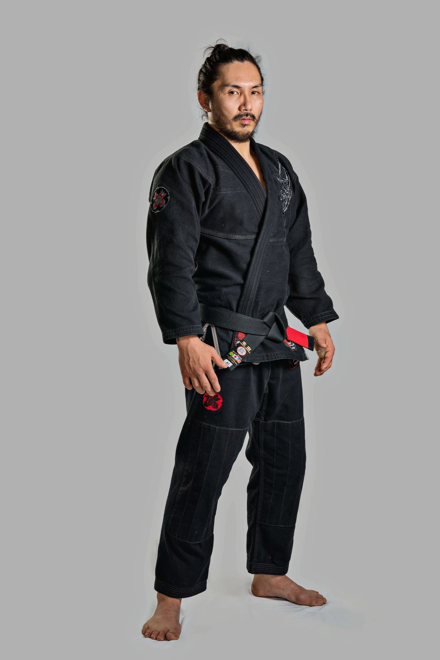 Roninbrand Samurai Ghost BJJ Gi in Black, designed for professional Brazilian Jiu Jitsu fighters, offering ultimate comfort and fit.