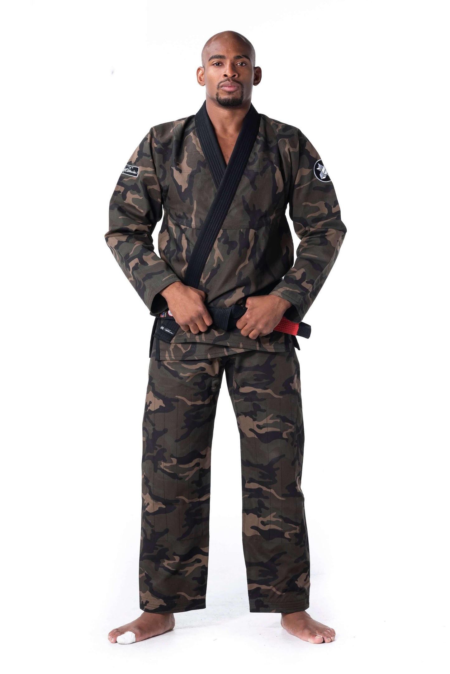 Roninbrand Camo BJJ Gi in green, designed for Brazilian Jiu Jitsu with optimal comfort and grappling techniques.
