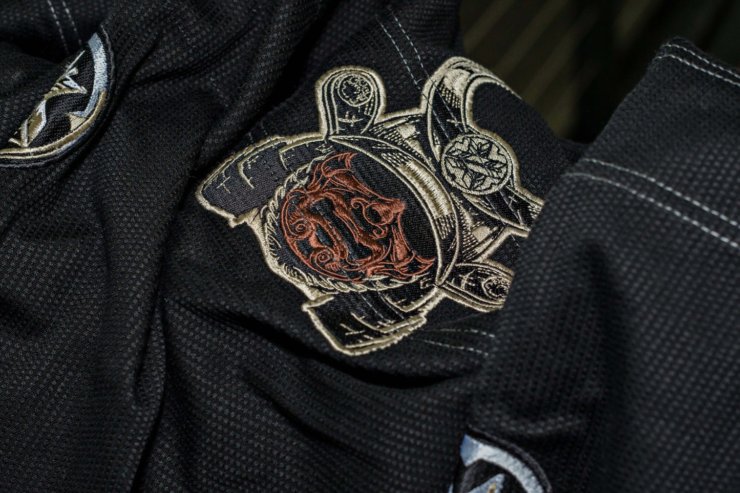 Detailed embroidery on the Roninbrand Kurosawa BJJ Gi, showcasing its warrior-inspired design and craftsmanship.