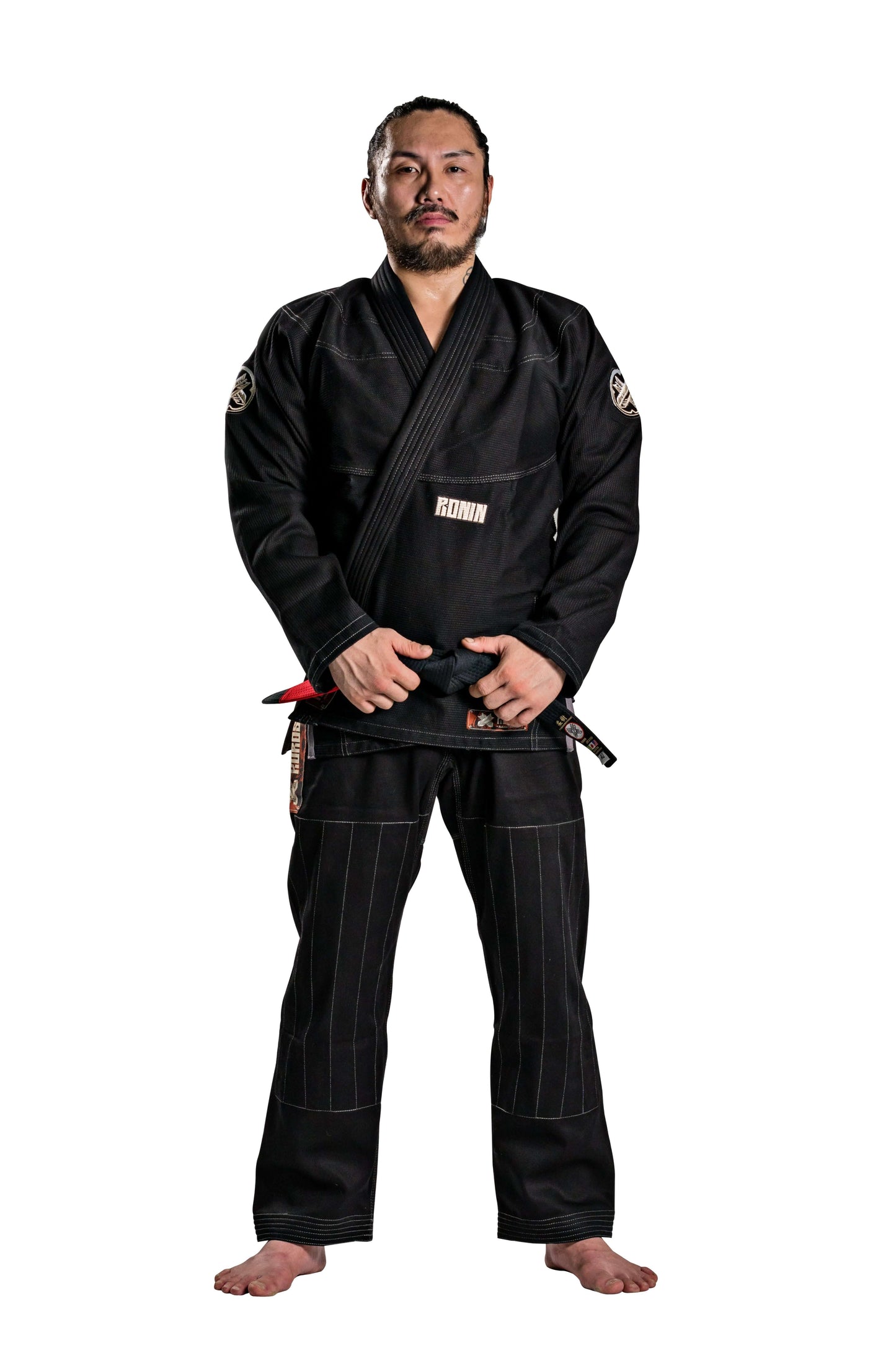 Roninbrand Kurosawa BJJ Gi in black, designed for professional Brazilian Jiu Jitsu fighters with premium comfort and fit.
