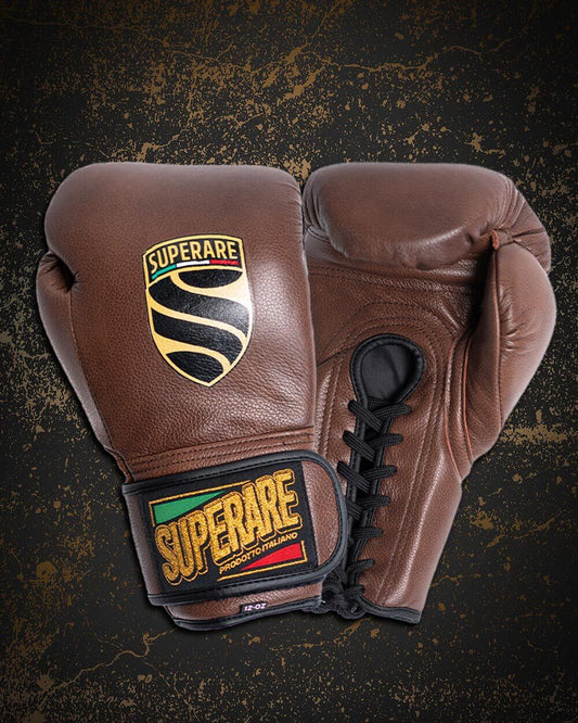 Brown boxing gloves by Superare with Paragon Elite Fight, featuring a logo, designed for women in martial arts training.