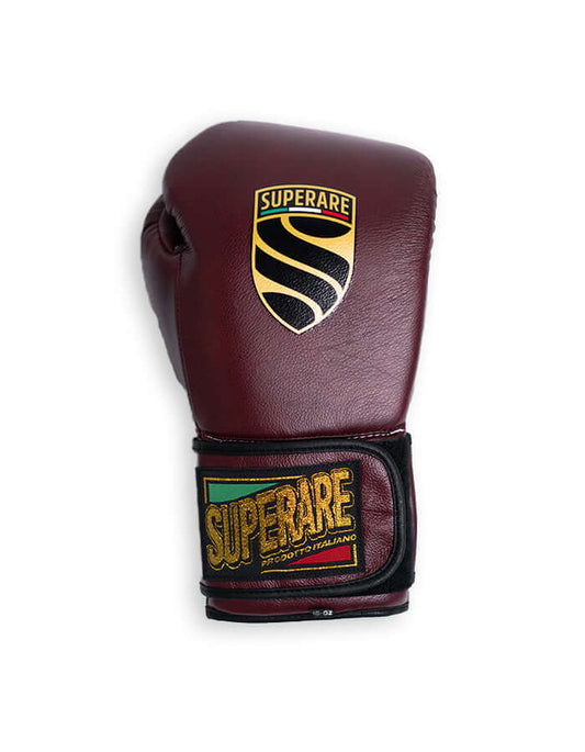 Paragon Elite Fight Boxing Gloves with Superare logo in maroon color.