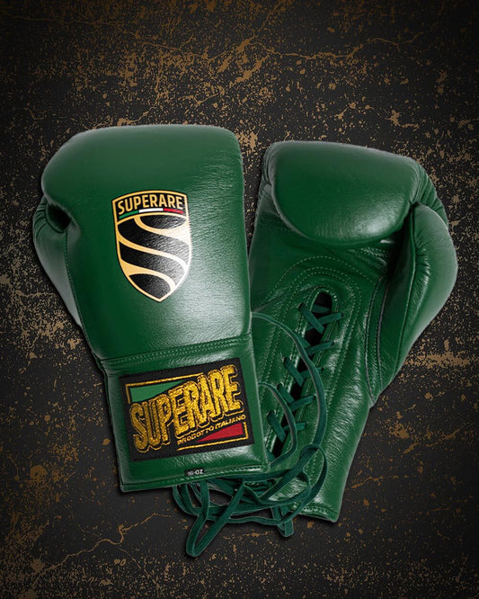 Boxing gloves in green color featuring Superare logo, perfect for Boxing enthusiasts and training.