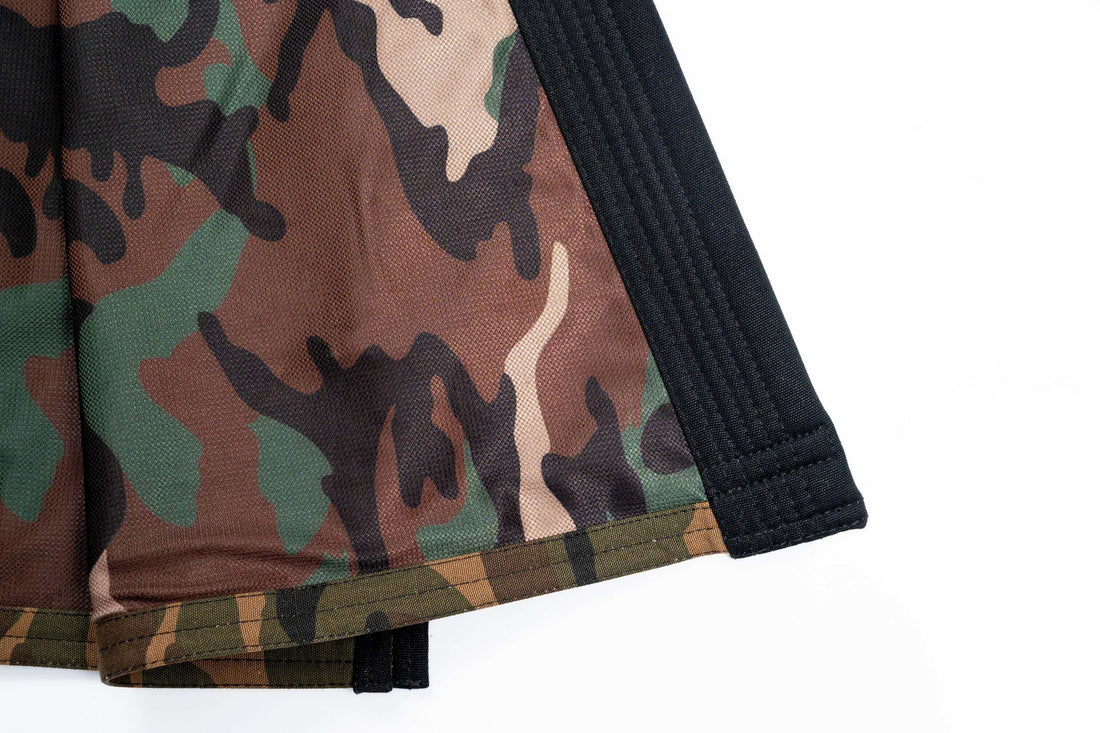 Fight gear featuring camouflage design, ideal for combat sports and martial arts training.