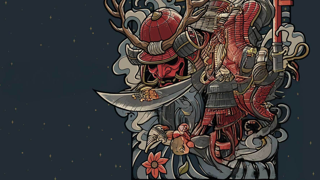 Fight Gear design featuring a samurai warrior with intricate details and vibrant colors.