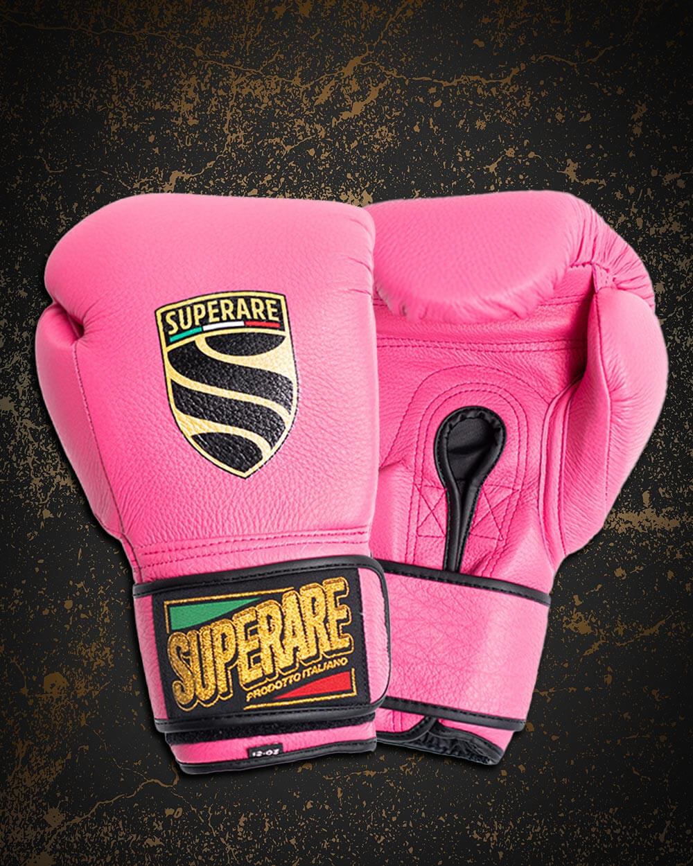Pink boxing gloves by Paragon Elite Fight with Superare showcasing premium quality and style for young athletes.