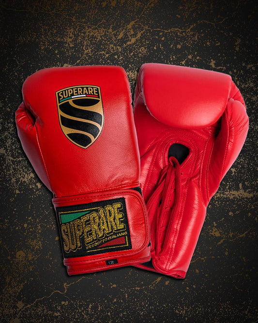 Superare S40 Boxing Gloves in Rosso Red, made in Italy with A grade leather for professional fighters.