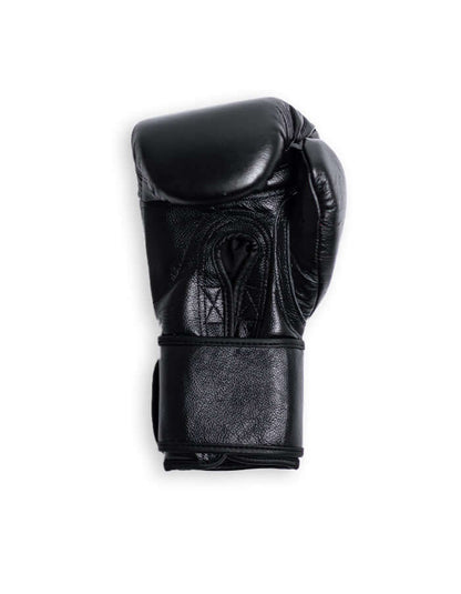 Superare S40 Shiny Black boxing glove made from premium Italian leather, showcasing a sleek design for professional fighters.