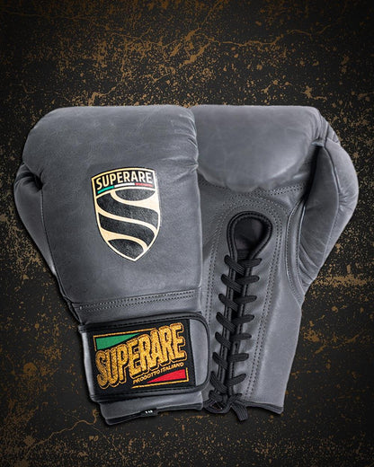 Superare S50 boxing gloves in Pietra Grey, crafted from Italian leather for professional fighters.