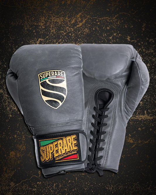 Superare S50 boxing gloves in Pietra Grey, crafted from Italian leather for professional fighters.