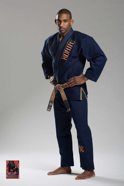 Roninbrand Emperor BJJ Gi in Navy, designed for optimal comfort and grappling performance in Brazilian Jiu Jitsu.