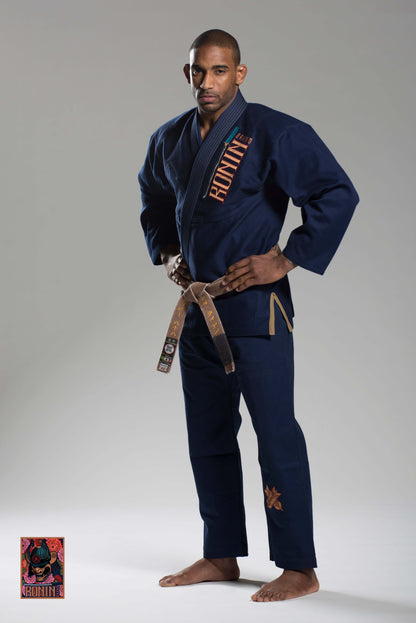 Roninbrand Emperor BJJ Gi in Navy, designed for optimal comfort and grappling performance in Brazilian Jiu Jitsu.