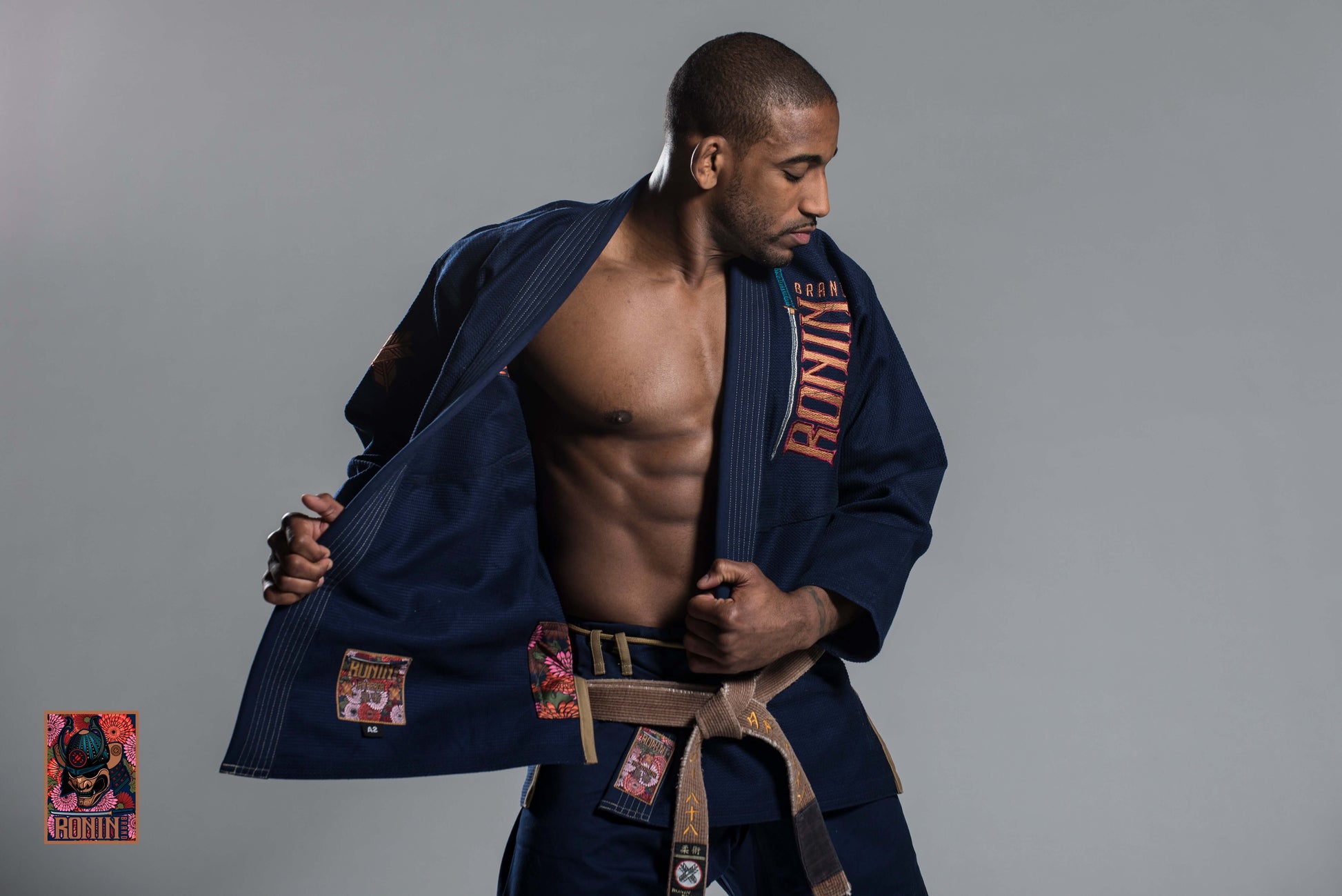 Roninbrand Emperor BJJ Gi in Navy, showcasing comfort and style for elite Brazilian Jiu Jitsu training.