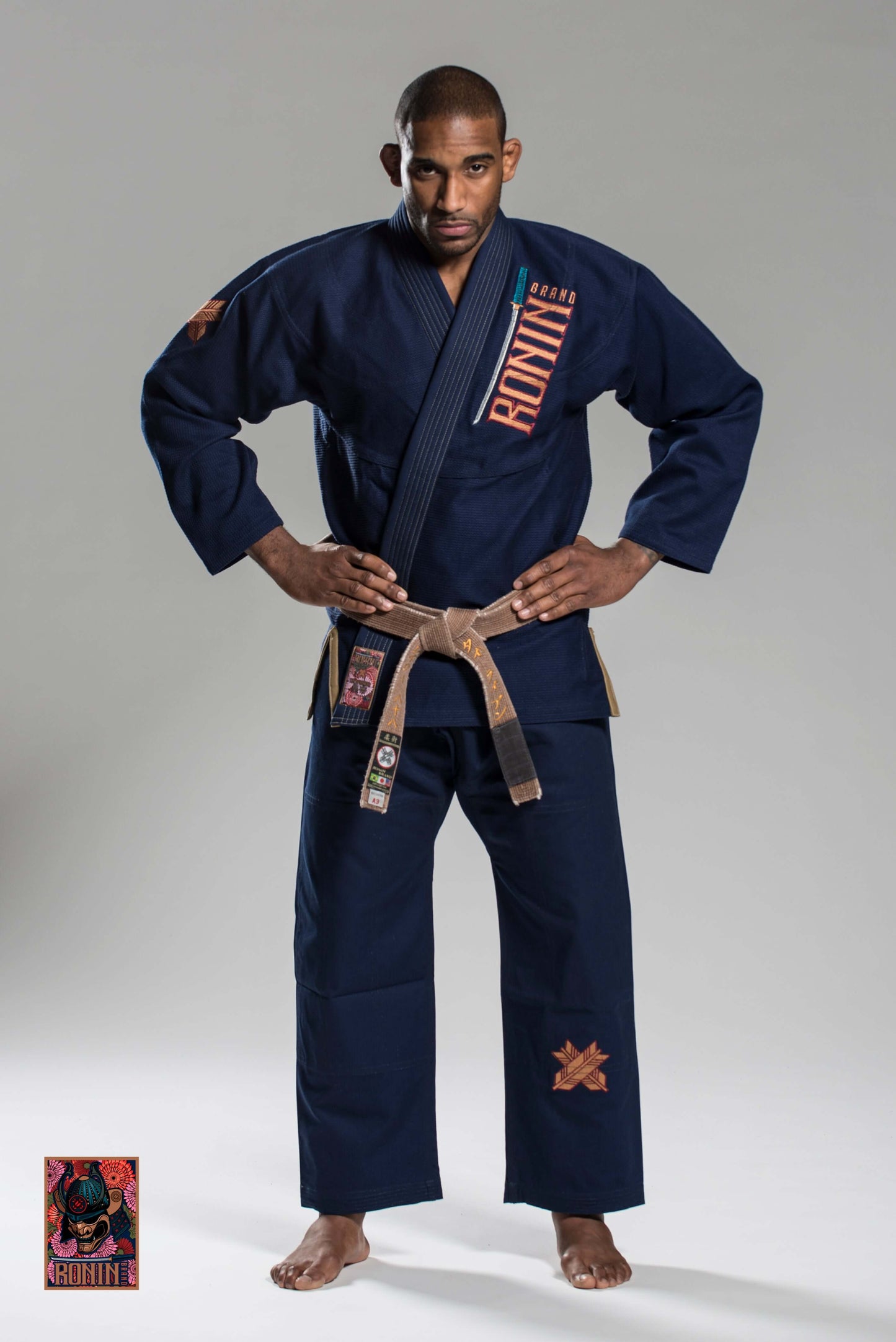 Roninbrand Emperor BJJ Gi in Navy color, designed for comfort and performance in Brazilian Jiu Jitsu combat.