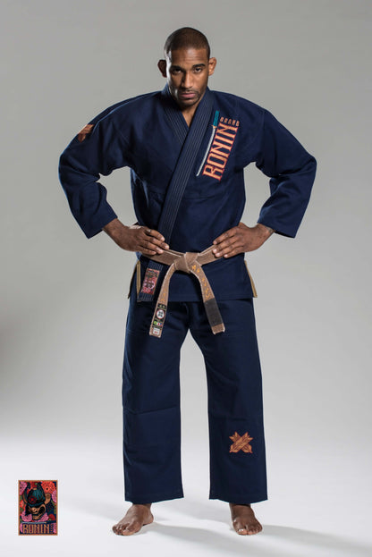 Roninbrand Emperor BJJ Gi in Navy color, designed for comfort and performance in Brazilian Jiu Jitsu combat.