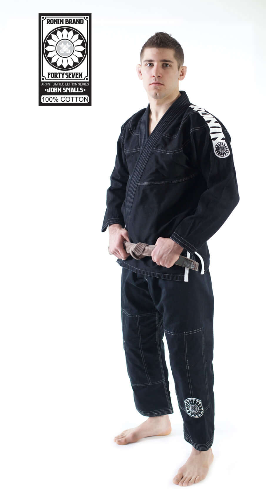 Roninbrand 47 BJJ Gi in black, showcasing professional fit and comfort for Brazilian Jiu Jitsu fighters.