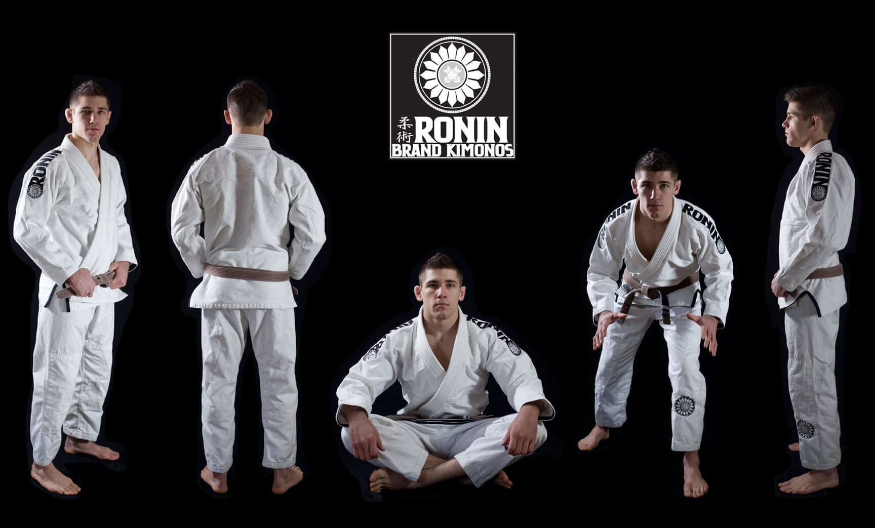 Roninbrand 47 BJJ Gi - White shown from multiple angles, representing comfort and style for Brazilian Jiu Jitsu practitioners.