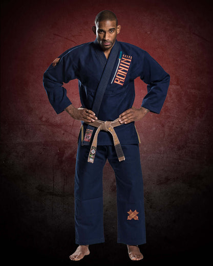 Roninbrand Emperor BJJ Gi in Navy, designed for optimal comfort and performance in Brazilian Jiu Jitsu combat.