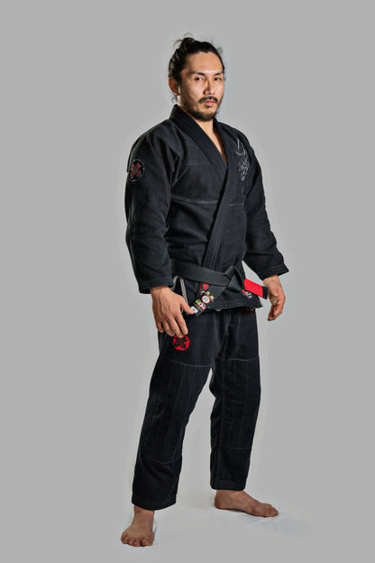 Roninbrand Samurai Ghost BJJ Gi in Black, designed for professional Brazilian Jiu Jitsu fighters, offering ultimate comfort and fit.