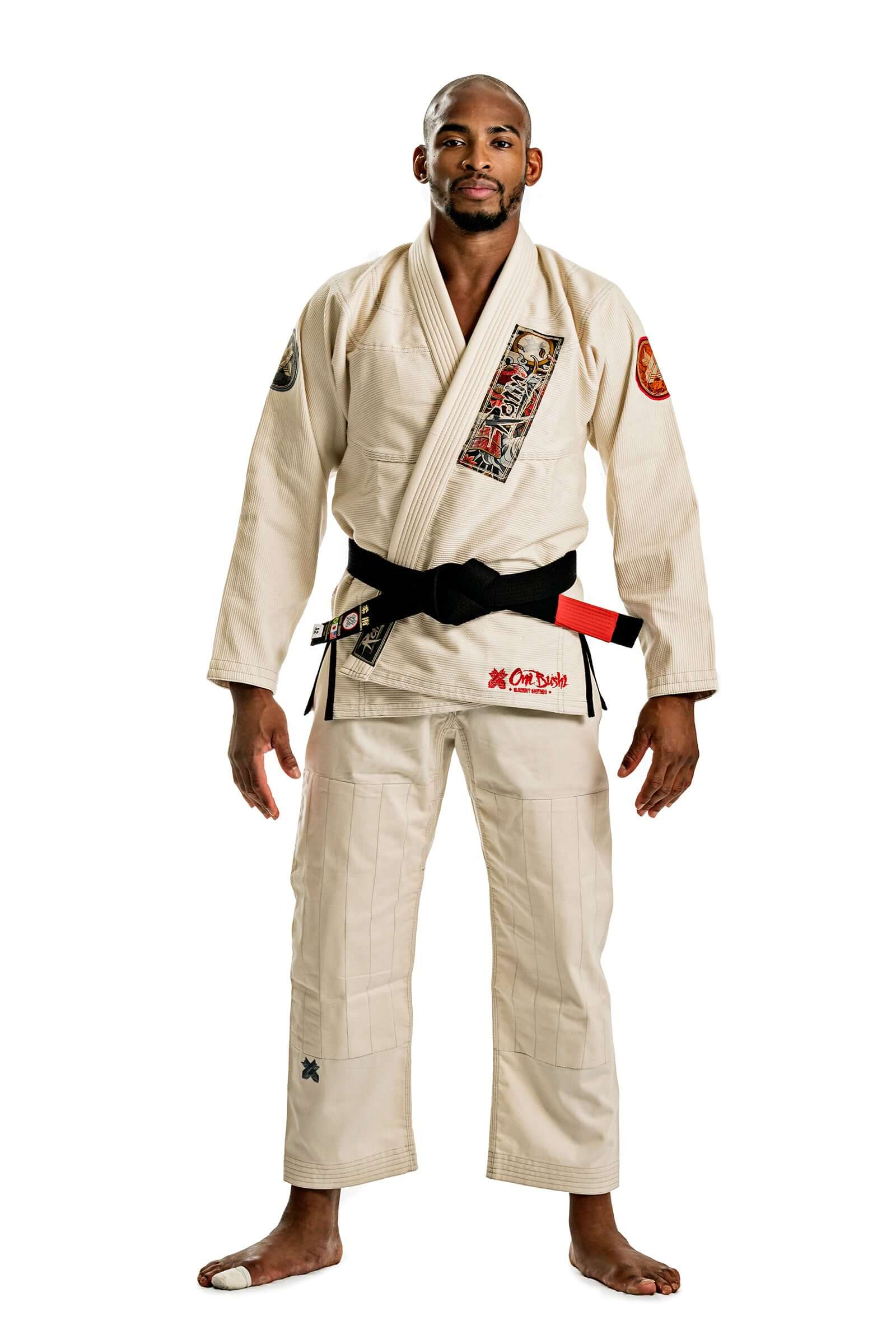 Roninbrand Oni Bushi Unbleached BJJ Gi on athlete, showcasing premium design and best comfort for grappling techniques.