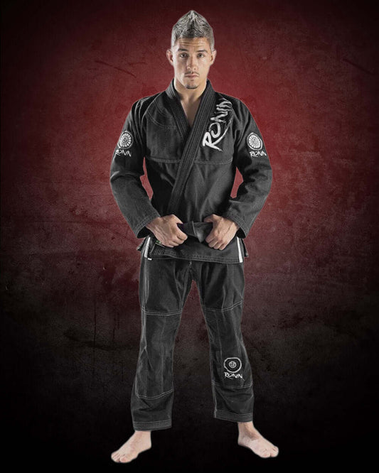 Roninbrand Samurai Ghost BJJ Gi in charcoal, designed for ultimate comfort and grappling performance in Brazilian Jiu Jitsu.