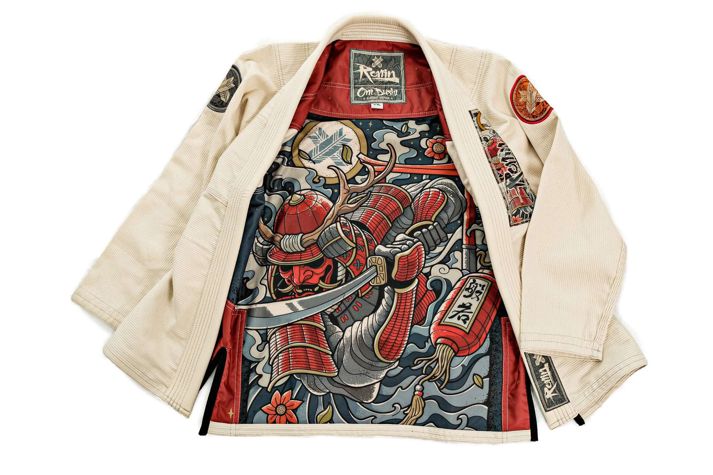 Roninbrand Oni Bushi BJJ Gi featuring vibrant interior design, crafted for comfort and top grappling performance.