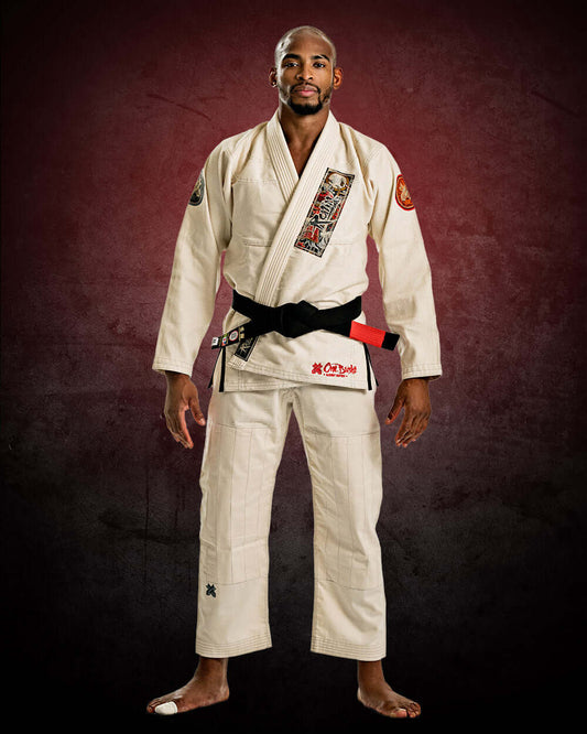 Roninbrand Oni Bushi unbleached BJJ gi worn by a martial artist for ultimate comfort and performance.